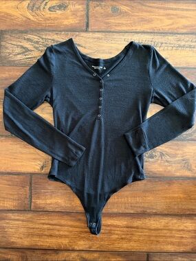 Abercrombie & Fitch Black Long-Sleeve Henley Bodysuit